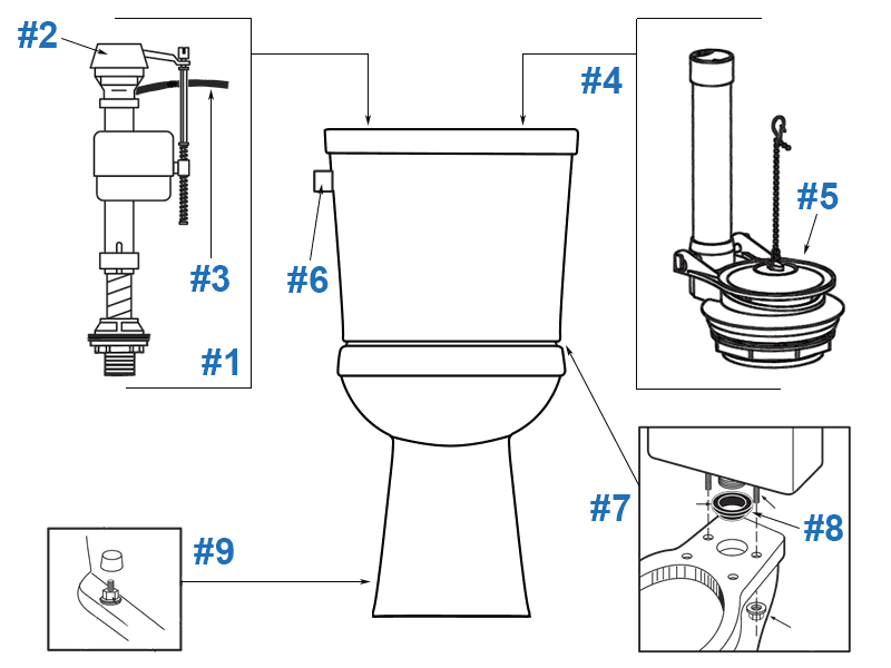 Parts diagram for Blaze toilets - tank #28-187