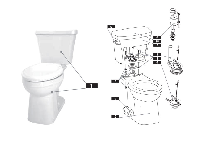 Parts diagram for Elite toilet tank GAH28895