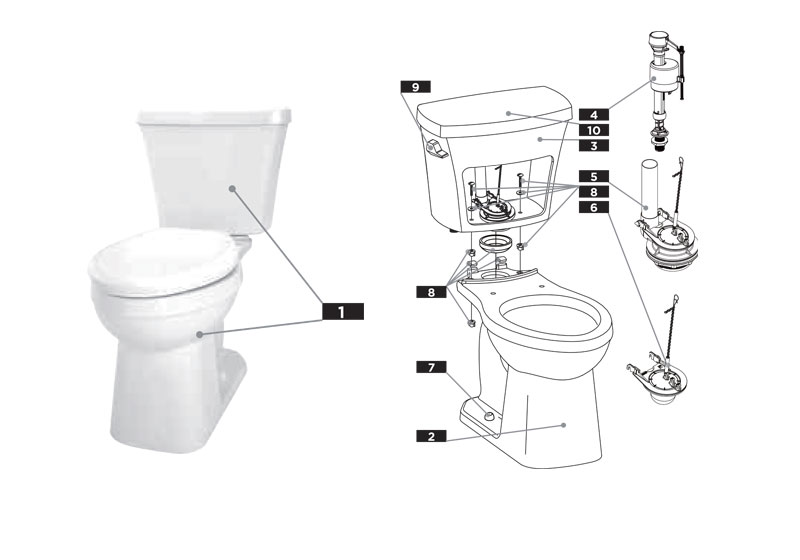 Parts diagram for Elite toilet tank GAL28890