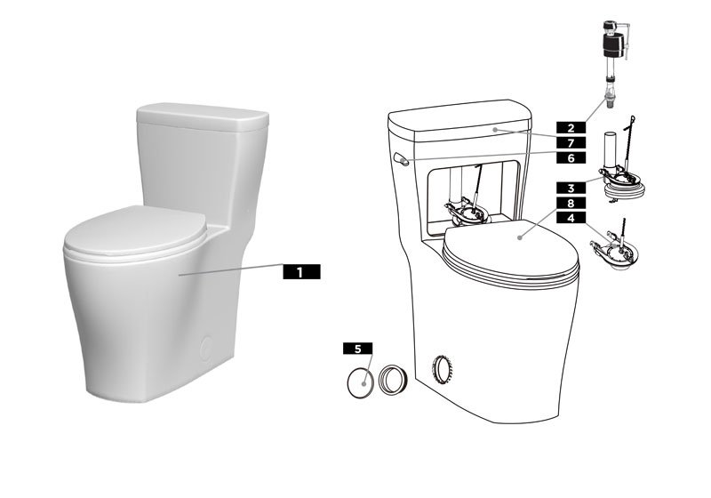 Parts diagram for Lemora toilet one piece model G0021021