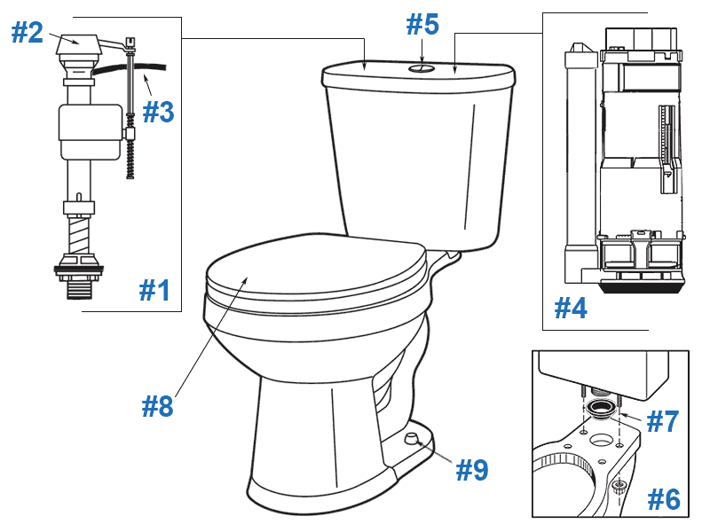 Parts diagram for Maxwell dual flush two-piece toilets - DF-28-995