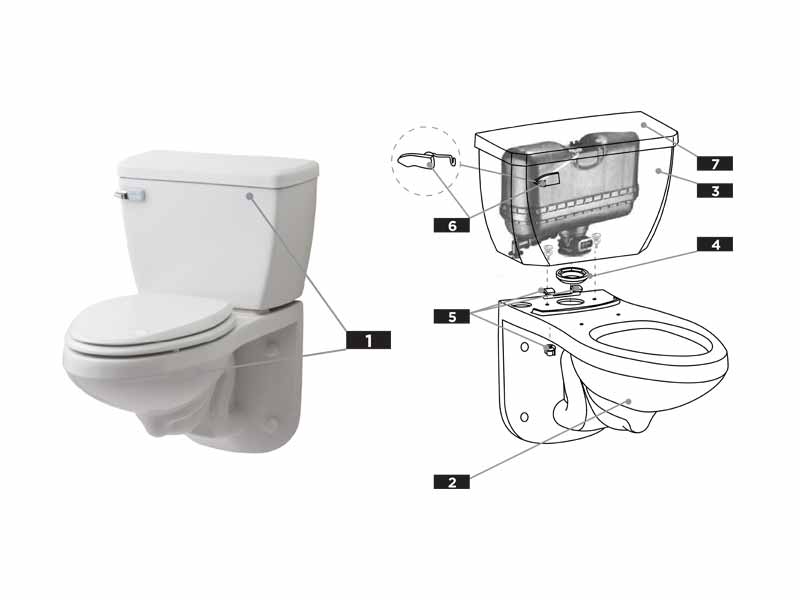 Parts diagram for Ultra Flush two-piece toilets with tank #G0028370
