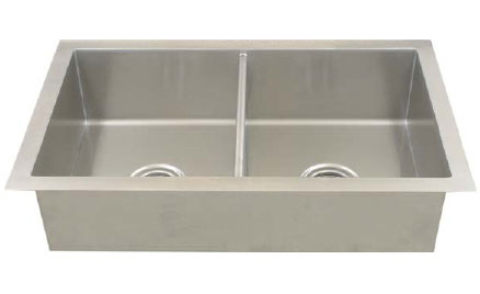 image of 90 degree stainless steel double bowl kitchen sink