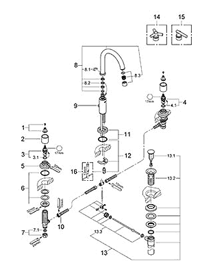 Parts diagram for Atrio widespread bathroom faucet