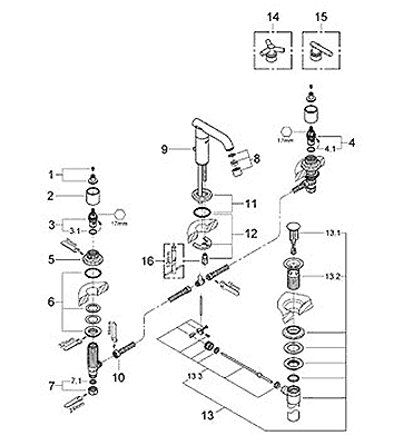 Grohe Atrio widespread bathroom faucet parts