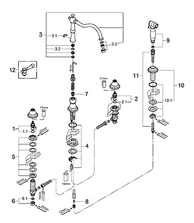 Bridgeford widespread kitchen faucet parts breakdown