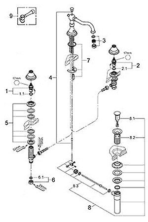 Bridgeford widespread bathroom faucet parts schematic