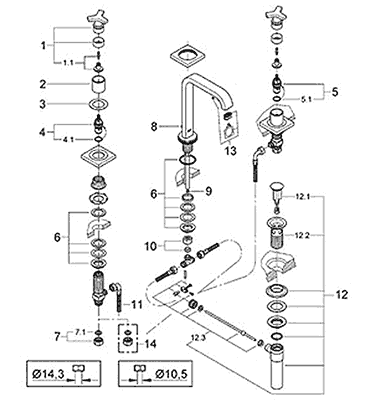 Grohe Allure 20.148 widespread faucet diagram