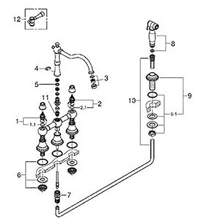 Bridgeford bridge-style kitchen faucet parts schematic