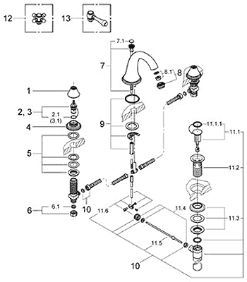 Parts For Grohe Geneva Series Old Fashioned Bath Roducts