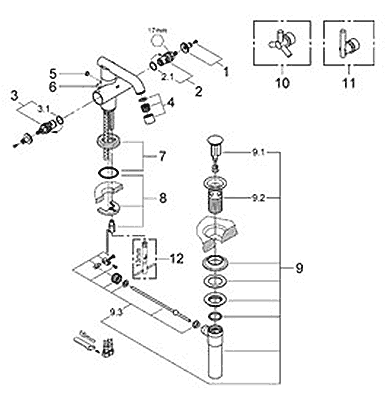 Parts for Grohe Atrio low spout bathroom faucet