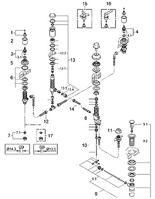 Parts for Grohe Atrio Series widespread bidet faucet