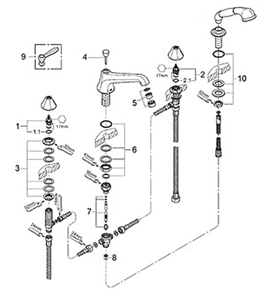 Grohe Somerset Roman tub filler faucet diagram