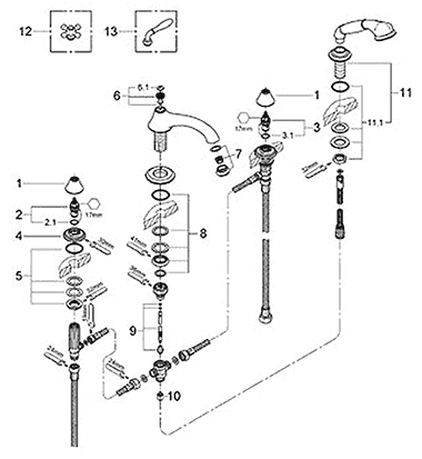 Grohe Seabury Roman tub filler faucet parts breakdown