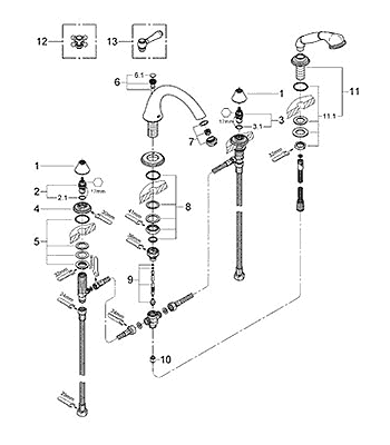 Roman tub filler faucet parts schematic