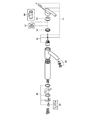 Tenso deck mount vessel faucet parts schematic