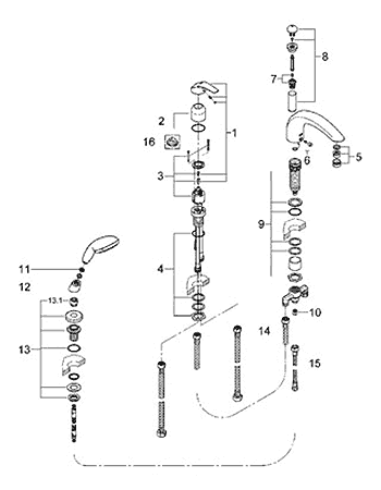 Eurosmart tub filler faucet parts schematic