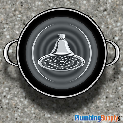 Shower head soaking in pot of vinegar