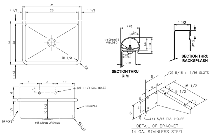 Scrub-Ware 4111-0002 Scrub, Sink, RECT, 17-1/4inx25-1/2inx11in