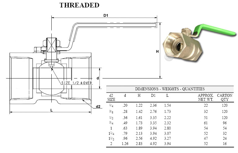 Water heater manual: Threaded ball valve dimensions