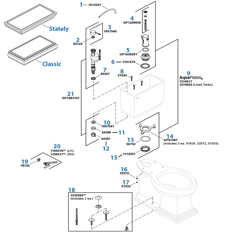 Kohler Memoirs K-6669 toilet repair parts diagram