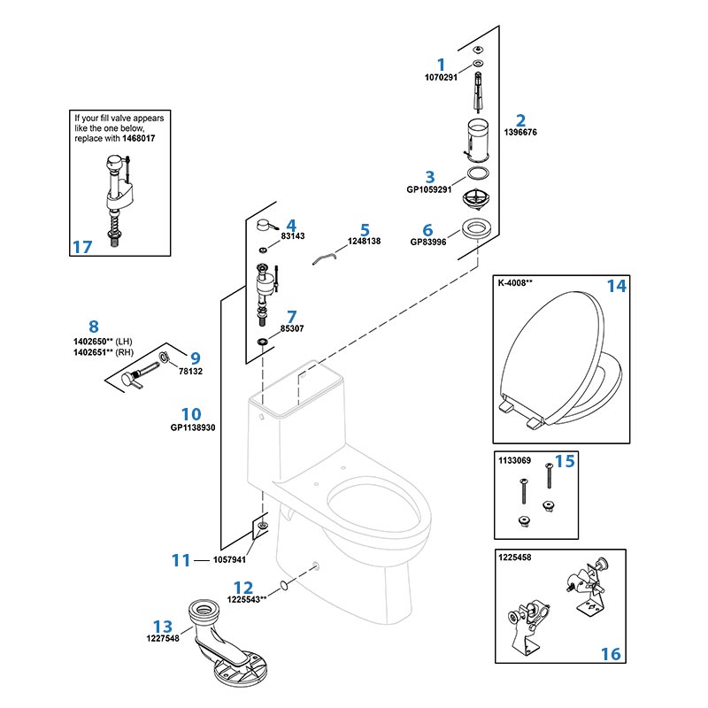 Reach Toilet repair parts diagram