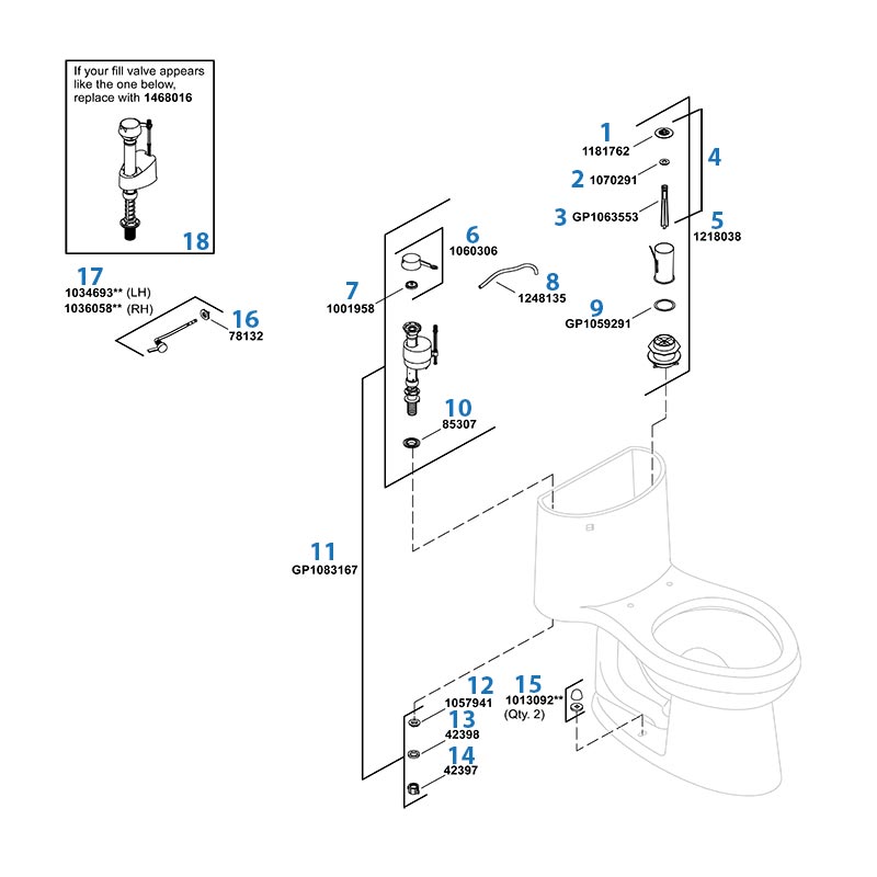 Parts diagram for Kohler Adair one-piece toilet - model #K-3946