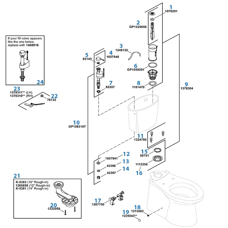 Parts diagram for Kohler Betello one-piece toilet - model #K-20197