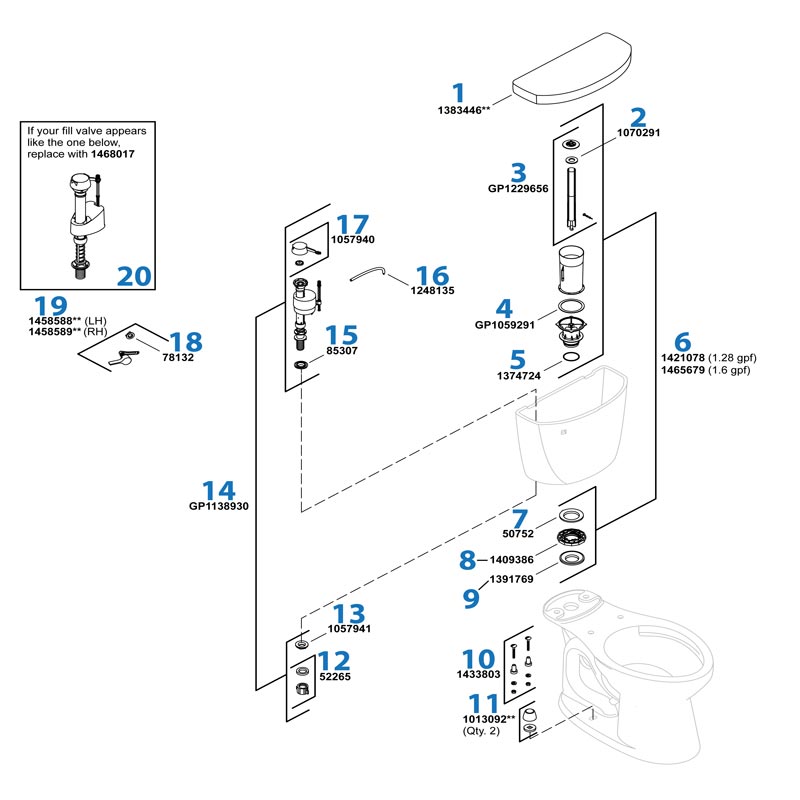 Cimarron Toilet repair parts diagram