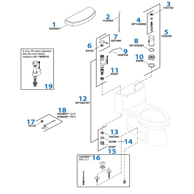 Cimarron Toilet repair parts diagram