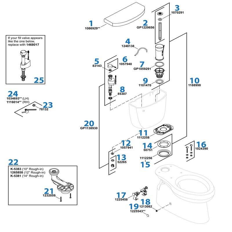 Cimarron Toilet repair parts diagram