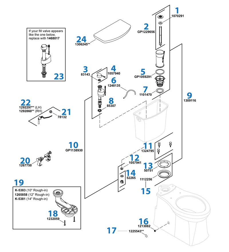 Kohler Toilet Repair Parts - Corbelle K3814