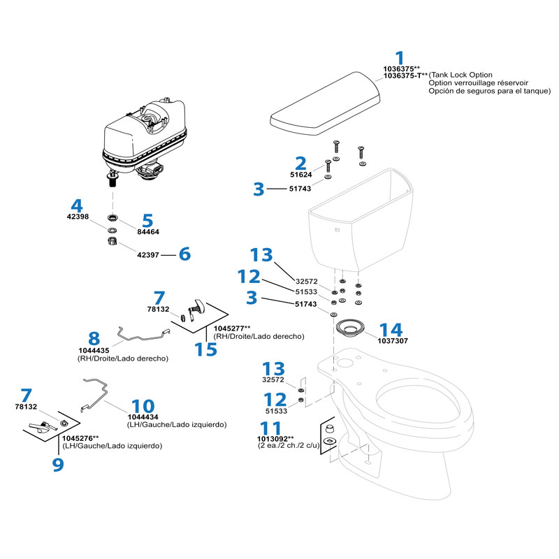Highline Classic Toilet repair parts diagram