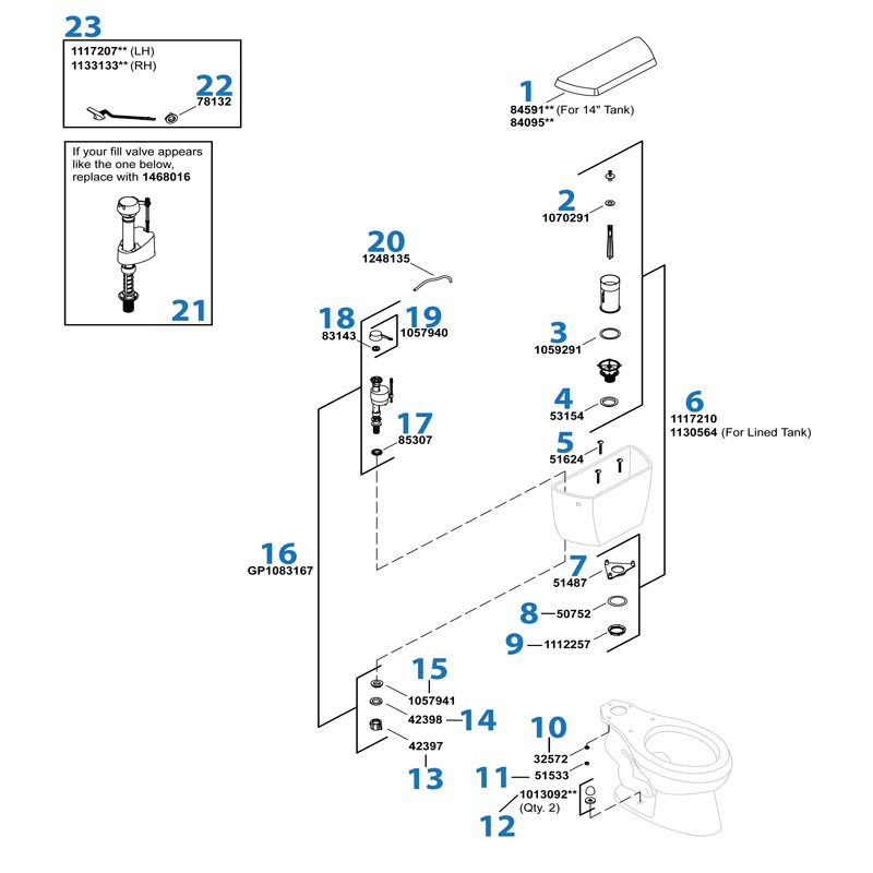Highline Classic Toilet repair parts diagram