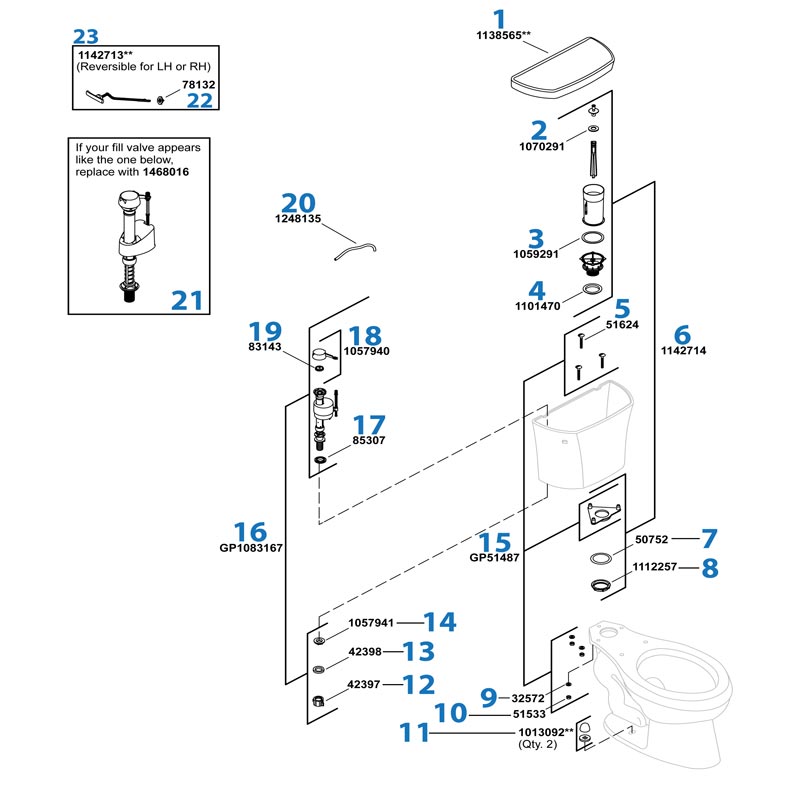Highline Toilet repair parts diagram