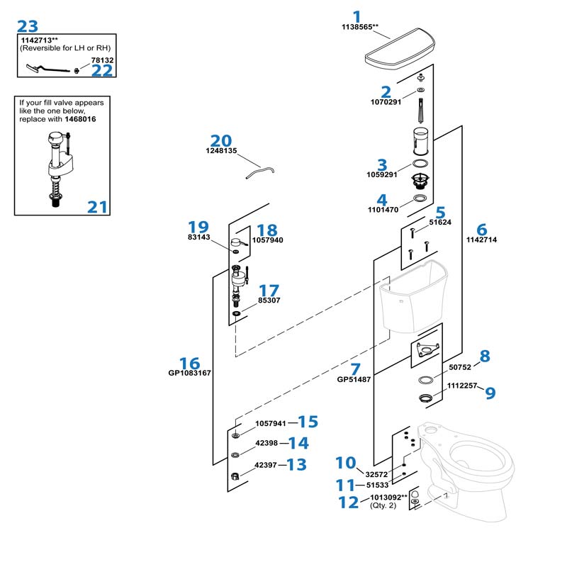 Highline Toilet repair parts diagram