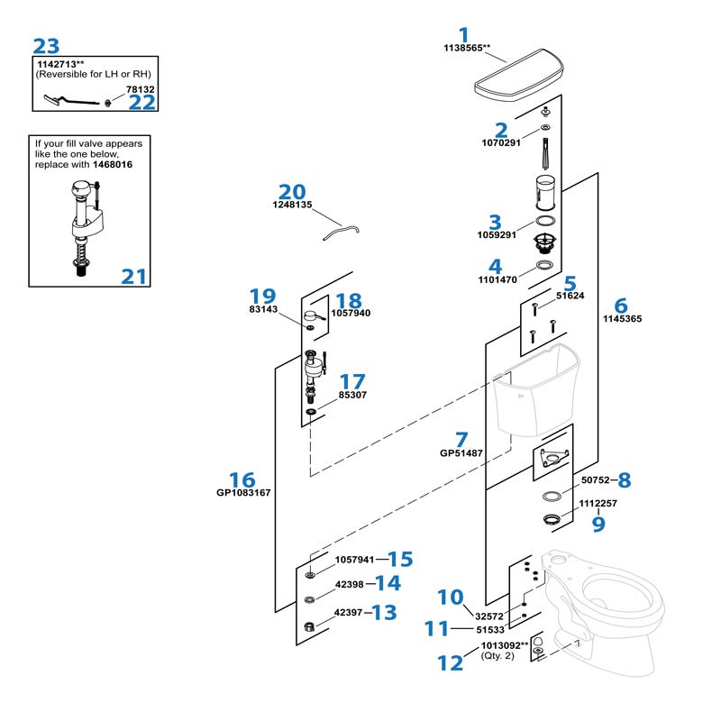 Highline Toilet repair parts diagram