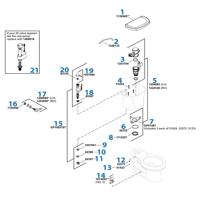 Highline Toilet repair parts diagram