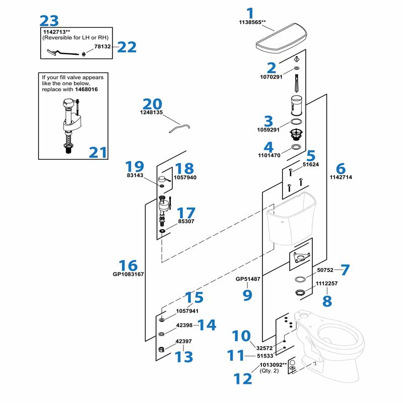 Highline Toilet repair parts diagram