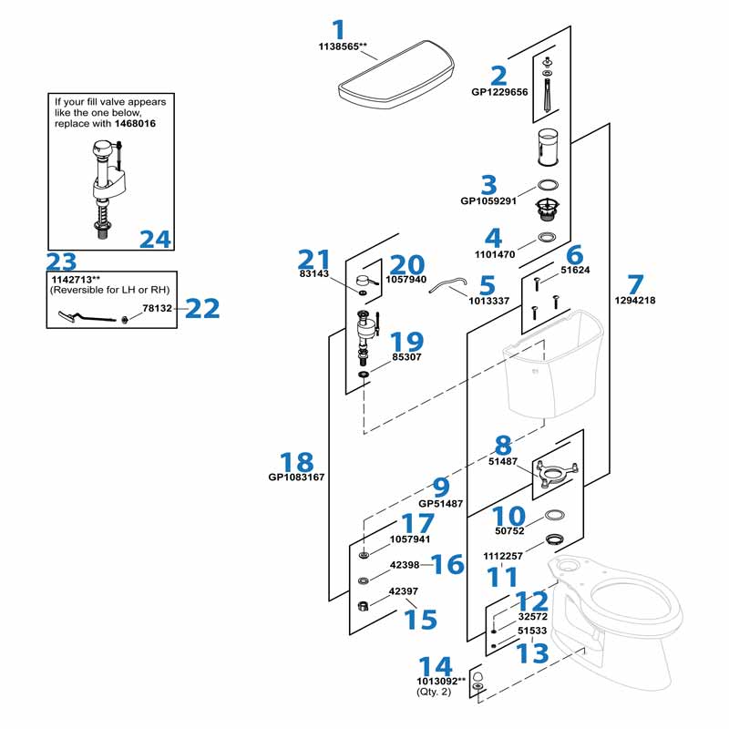 Highline Toilet repair parts diagram