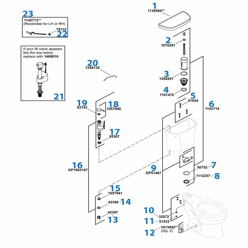 Highline Toilet repair parts diagram