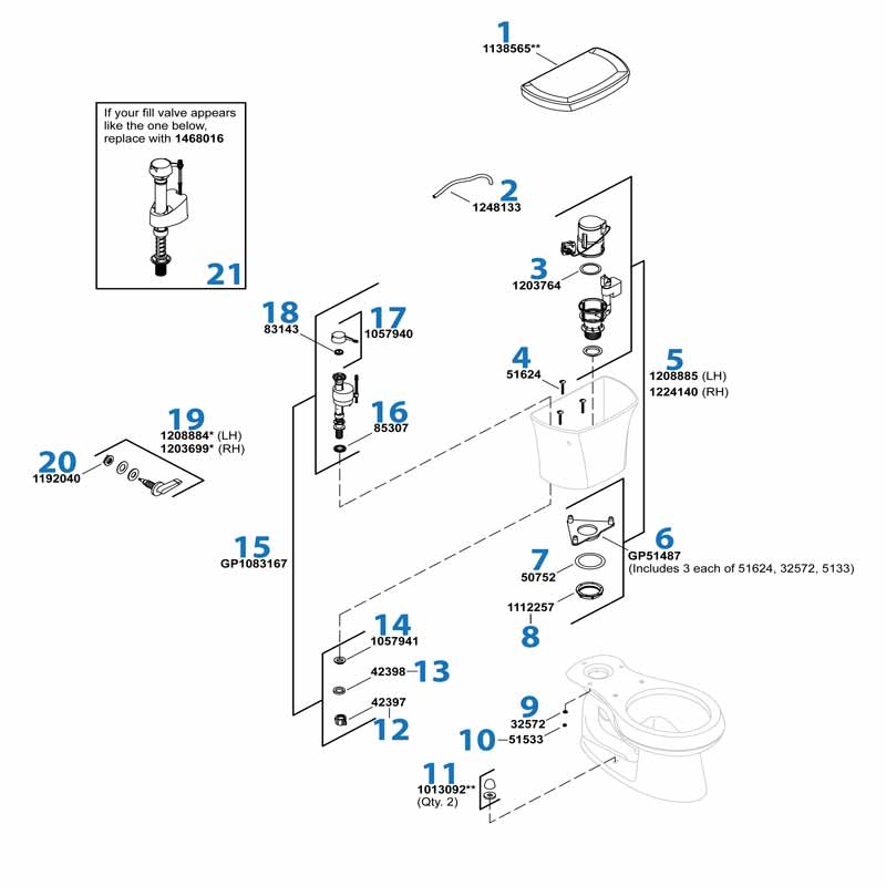 Highline Toilet repair parts diagram