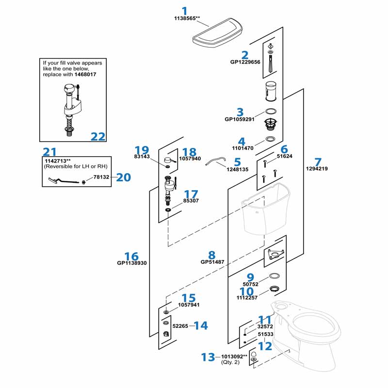 Highline Toilet repair parts diagram
