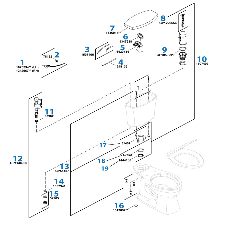 Kelston Toilet repair parts diagram