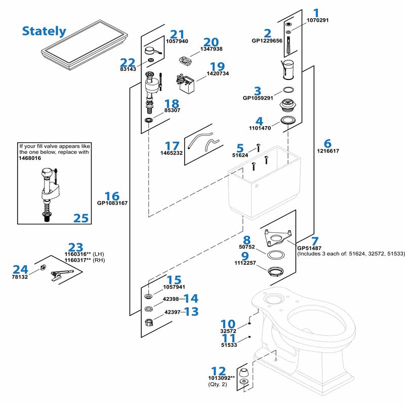 Memoirs Toilet repair parts diagram