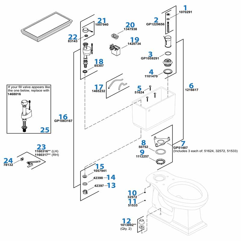 Memoirs Toilet repair parts diagram
