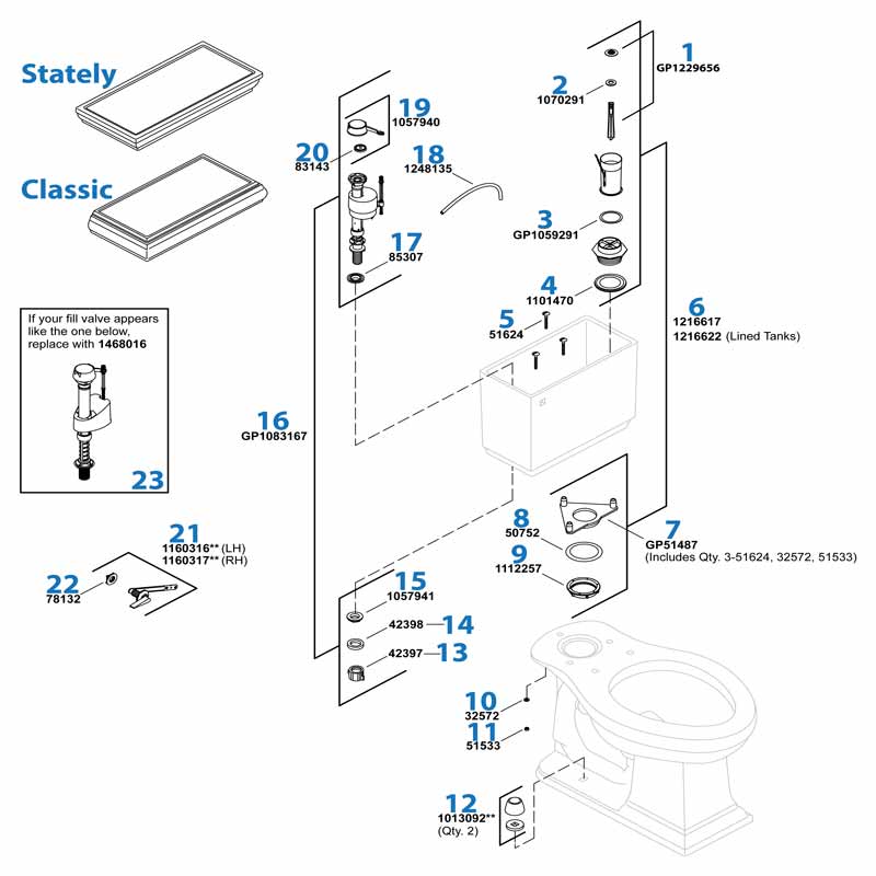 Memoirs Toilet repair parts diagram