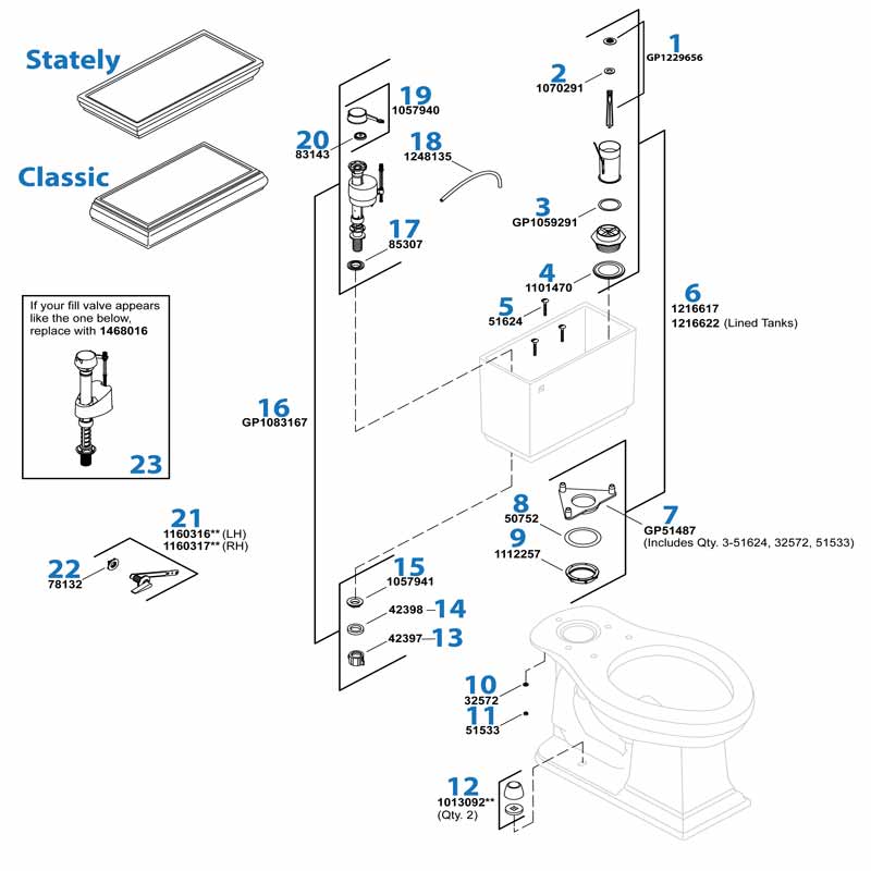 Memoirs Toilet repair parts diagram