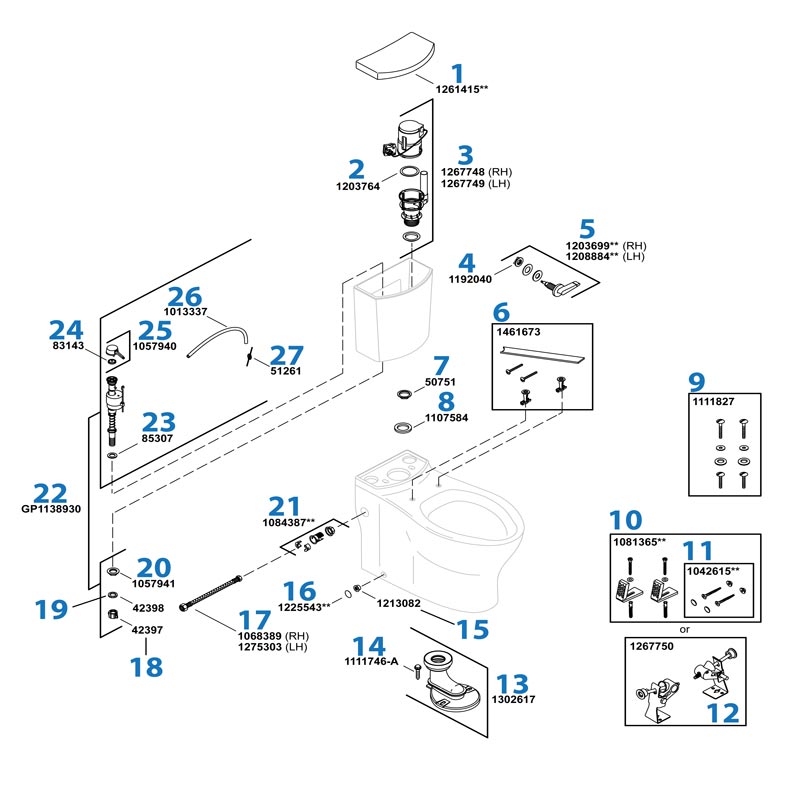 Highline Classic Toilet repair parts diagram