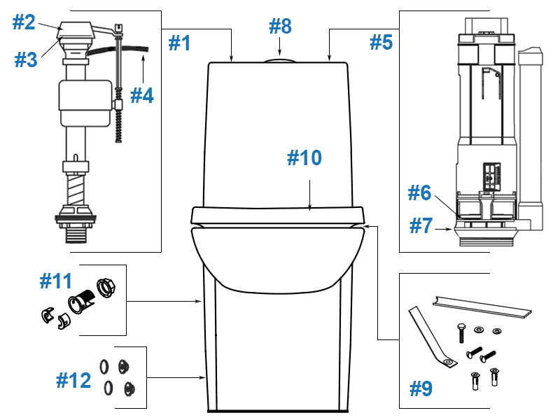 Parts diagram for Kohler Empress Bouquet one-piece toilet - model #K-14338